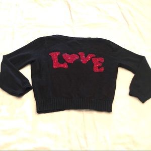 Betsey Johnson “Love” Cropped Black Cardigan